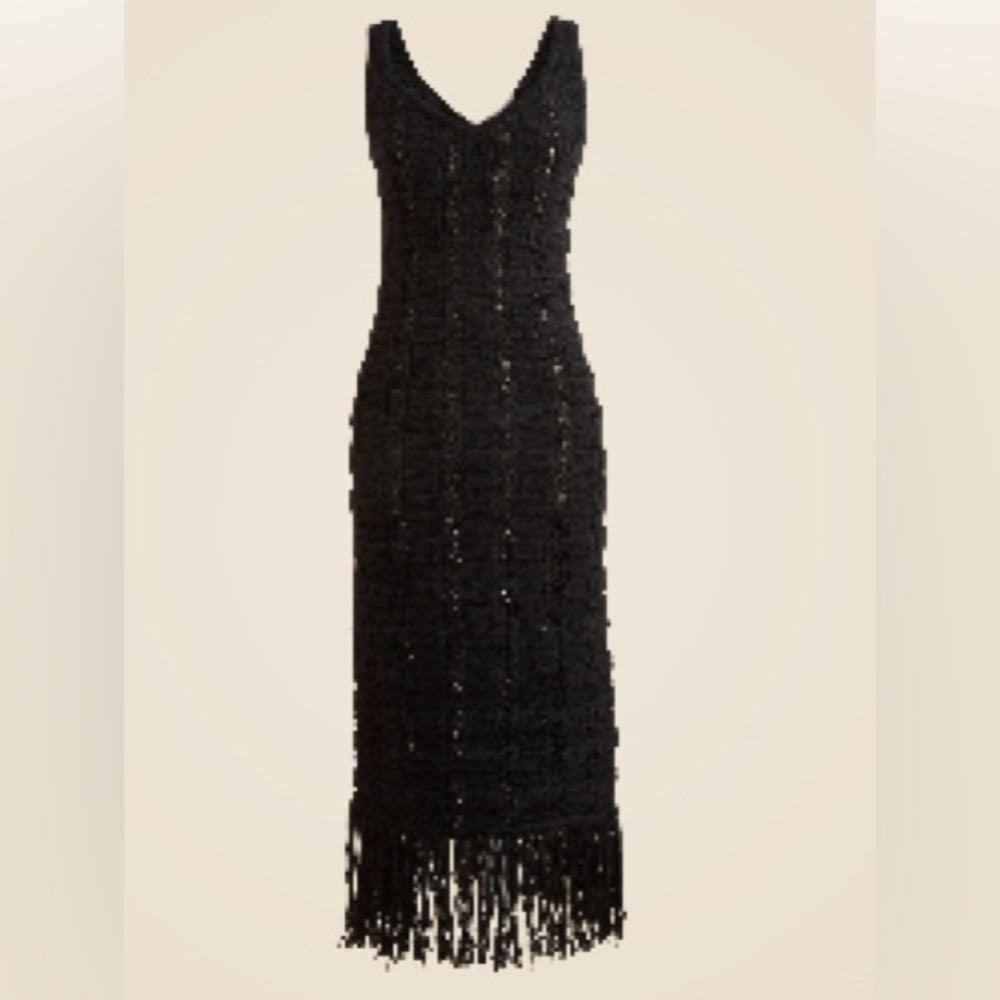 NWT J. Crew Fringe Trim Sweater Dress, Black, Small, Resort Wear. 5 stars!